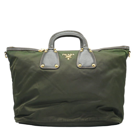 Prada Green Nylon Shoulder Bag GHW Medium