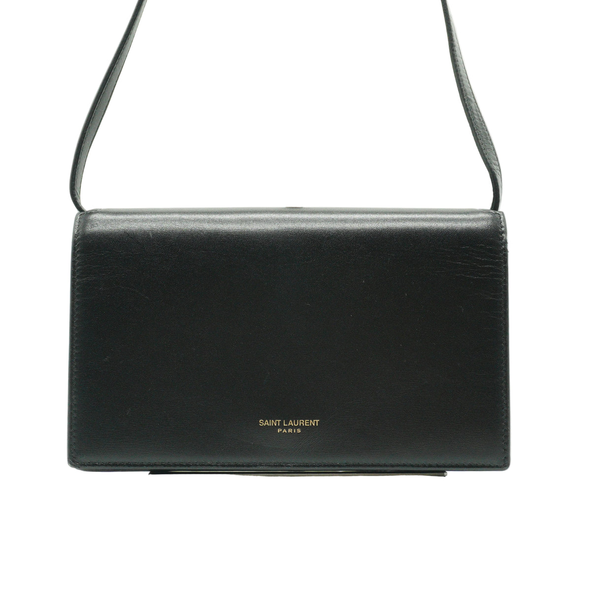 YSL Black Flap Leather Wallet GHW Small
