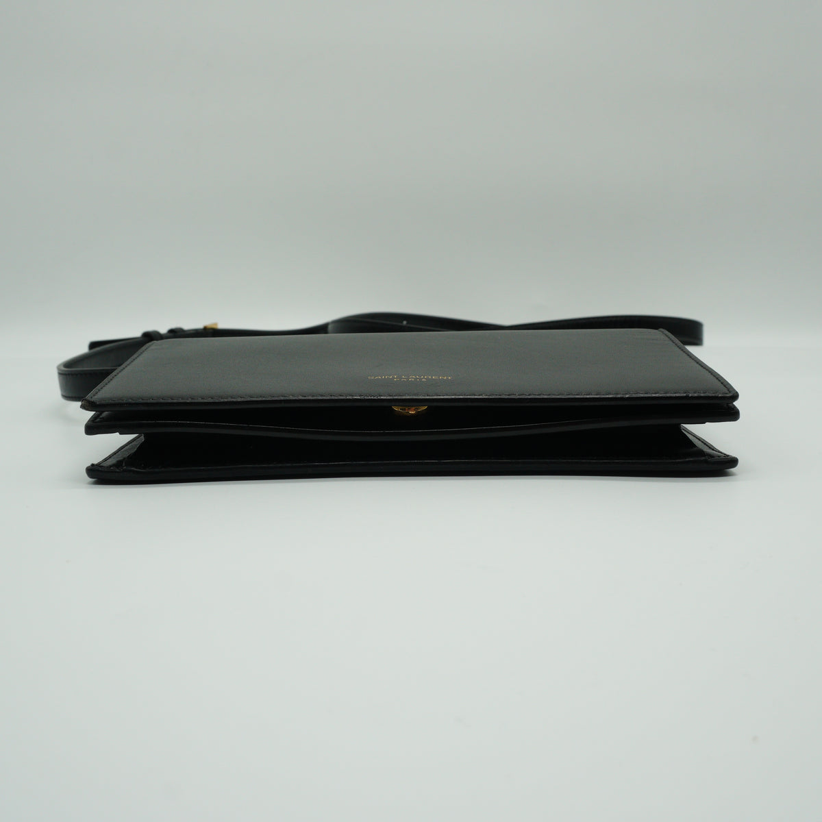 YSL Black Flap Leather Wallet GHW Small