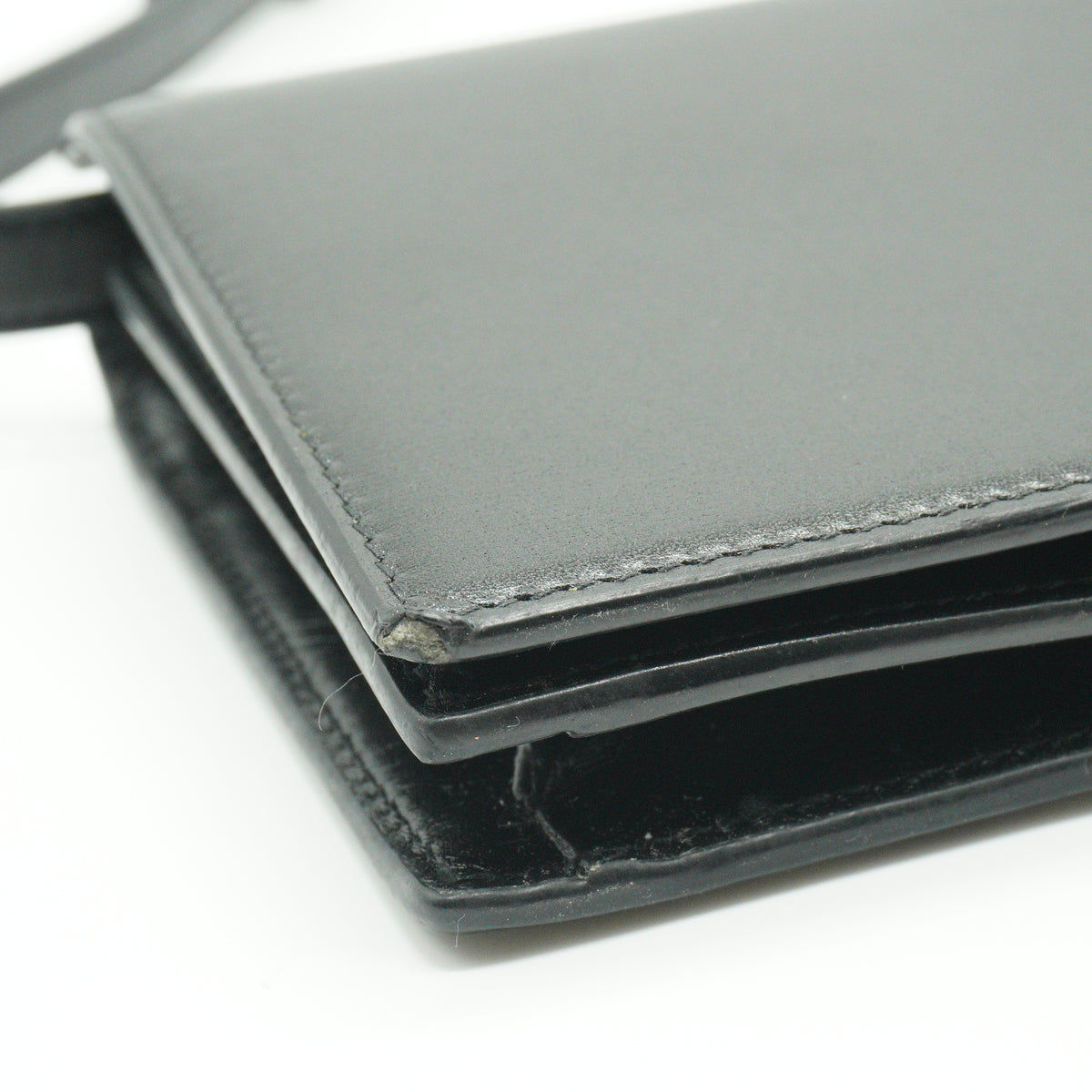 YSL Black Flap Leather Wallet GHW Small