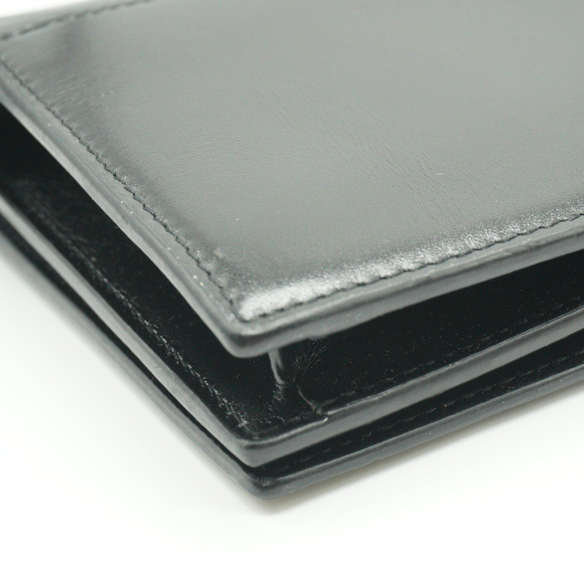 YSL Black Flap Leather Wallet GHW Small