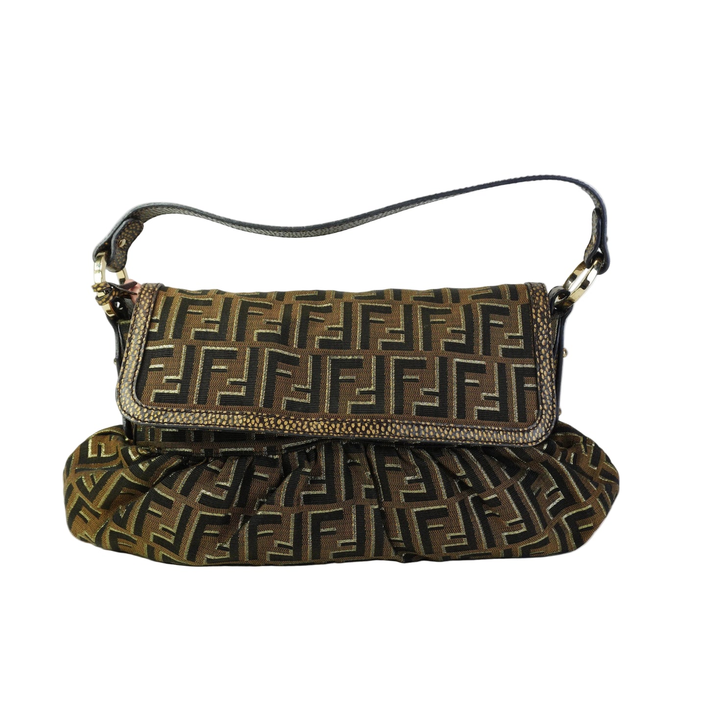 Fendi zucca Chef Flap Shoulder Bag Dark Brown Medium GHW