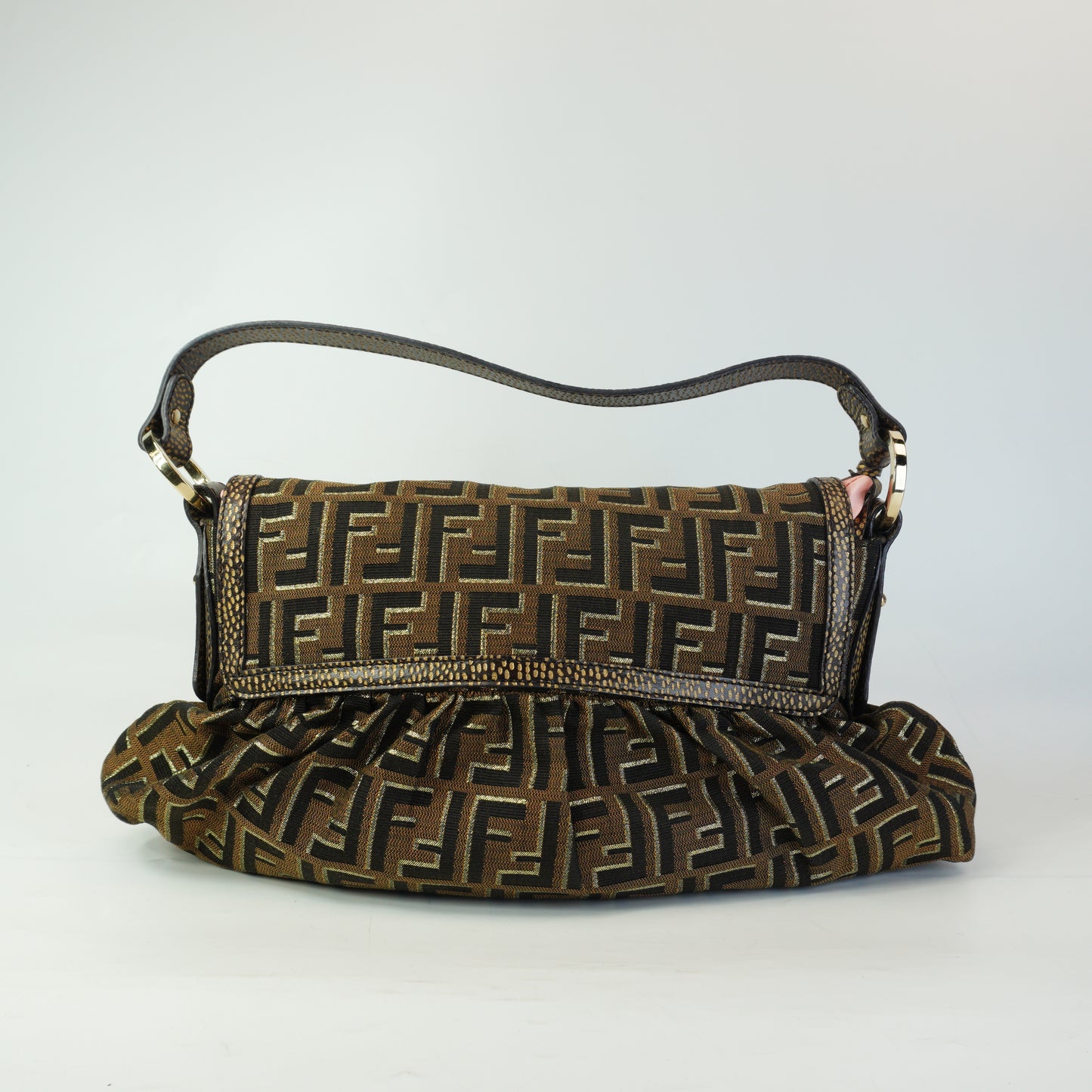 Fendi zucca Chef Flap Shoulder Bag Dark Brown Medium GHW