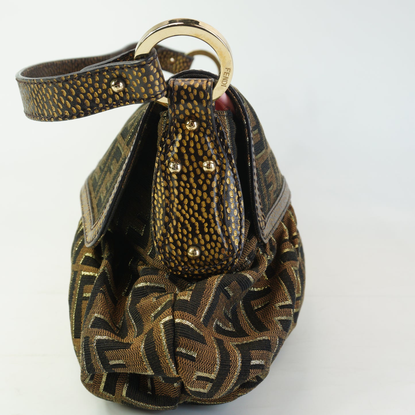 Fendi zucca Chef Flap Shoulder Bag Dark Brown Medium GHW