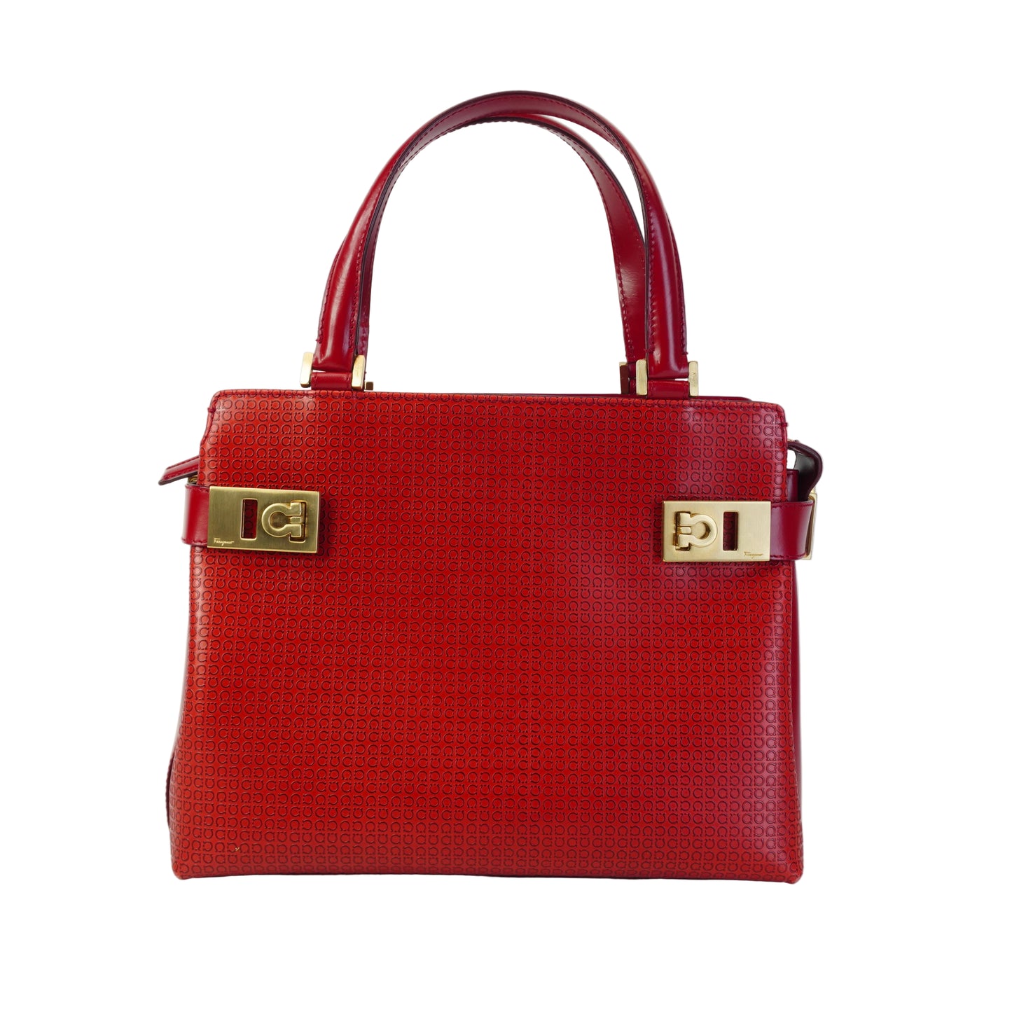 Salvatore Ferregamo Gancini Top Handle Tote Bag Red Small GHW
