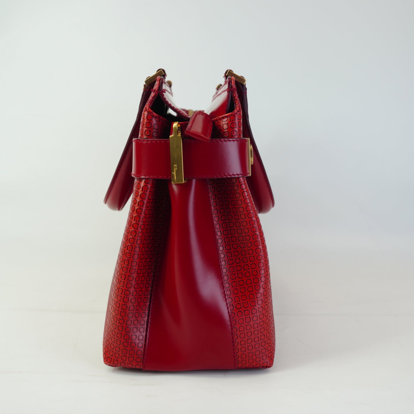 Salvatore Ferregamo Gancini Top Handle Tote Bag Red Small GHW