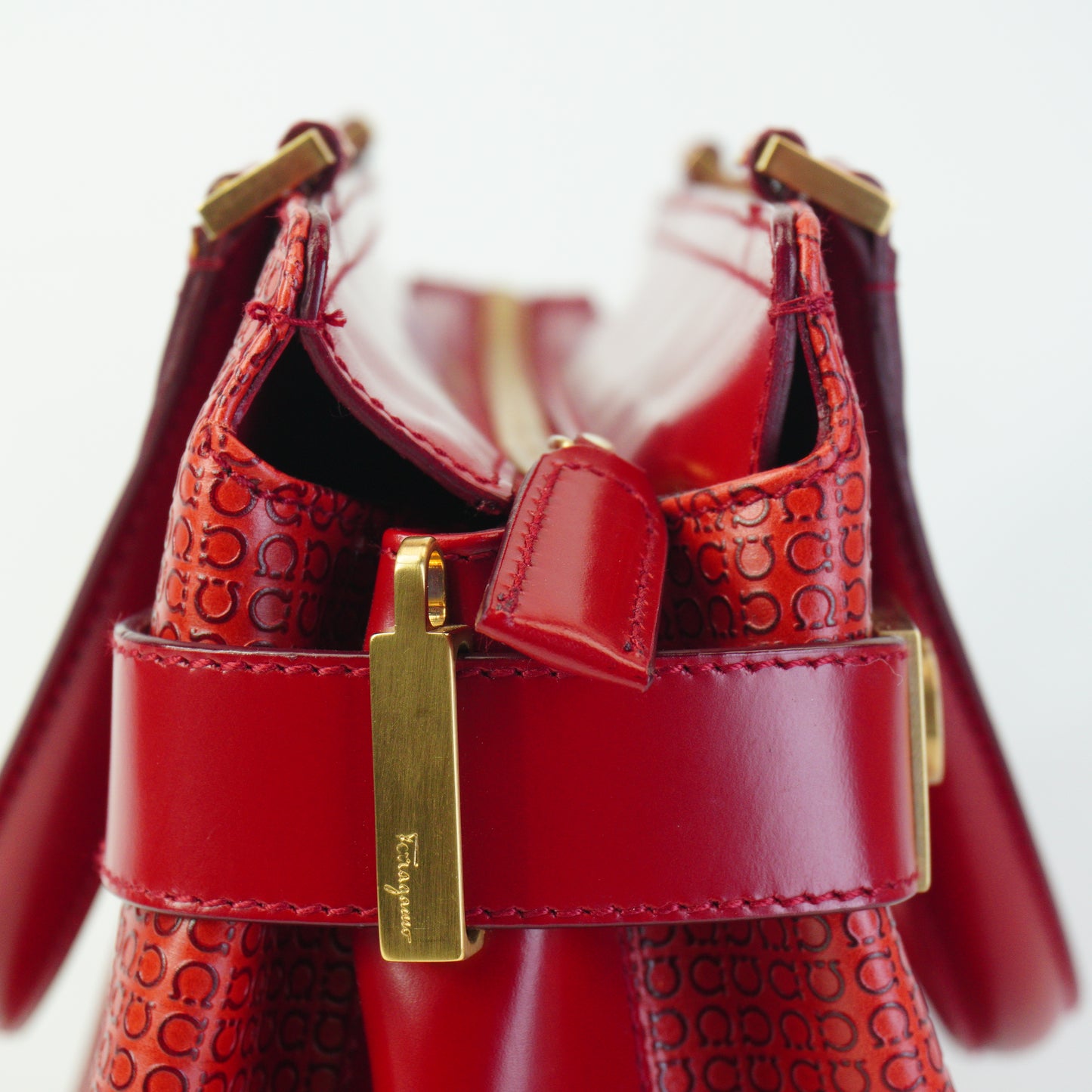 Salvatore Ferregamo Gancini Top Handle Tote Bag Red Small GHW