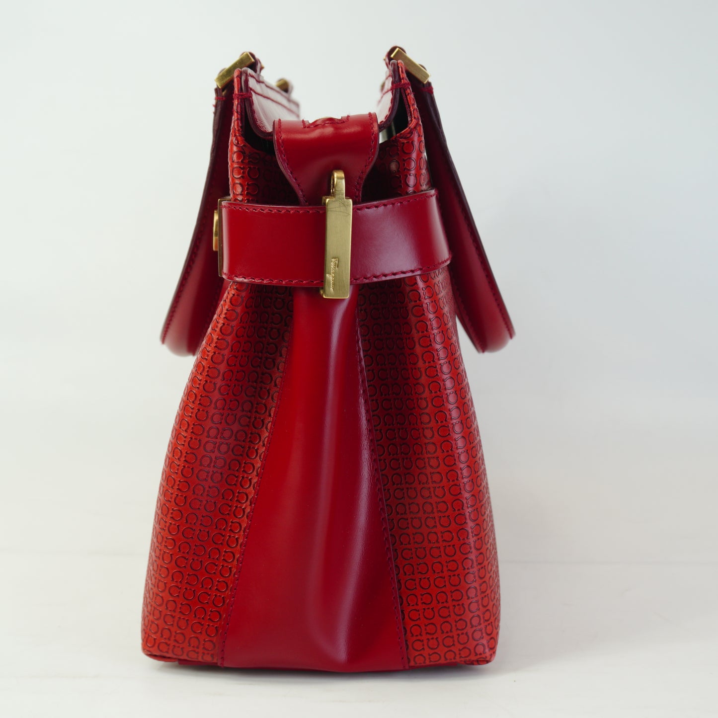 Salvatore Ferregamo Gancini Top Handle Tote Bag Red Small GHW
