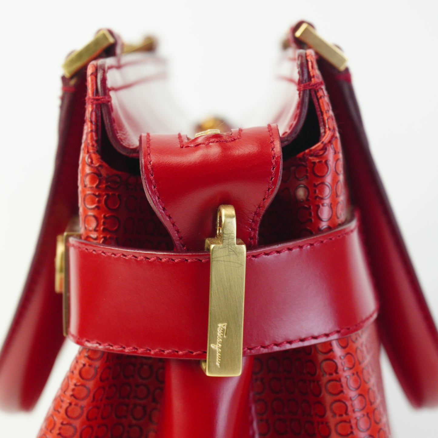 Salvatore Ferregamo Gancini Top Handle Tote Bag Red Small GHW