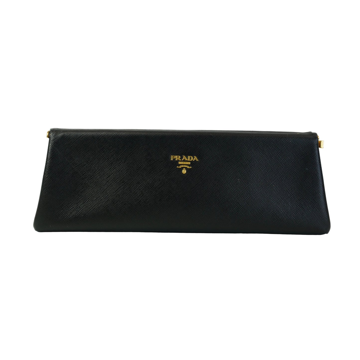 Prada Saffiano Lux East-west Frame Medium Clutch Black GHW