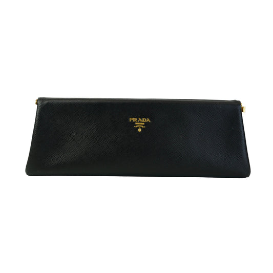 Prada Saffiano Lux East-west Frame Medium Clutch Black GHW