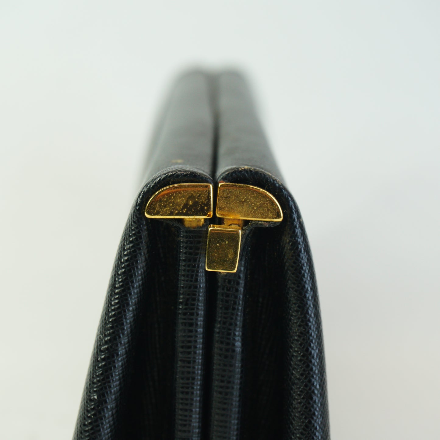 Prada Saffiano Lux East-west Frame Medium Clutch Black GHW