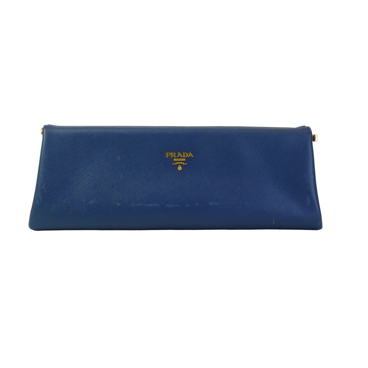 Prada Saffiano Lux East-west Frame Medium Clutch Blue GHW