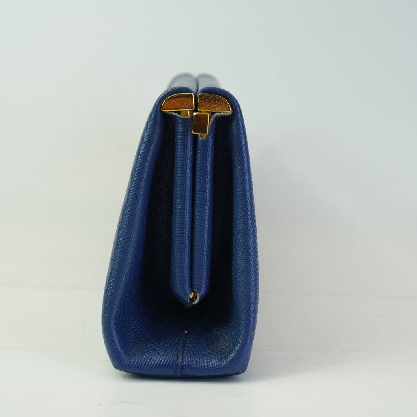 Prada Saffiano Lux East-west Frame Medium Clutch Blue GHW