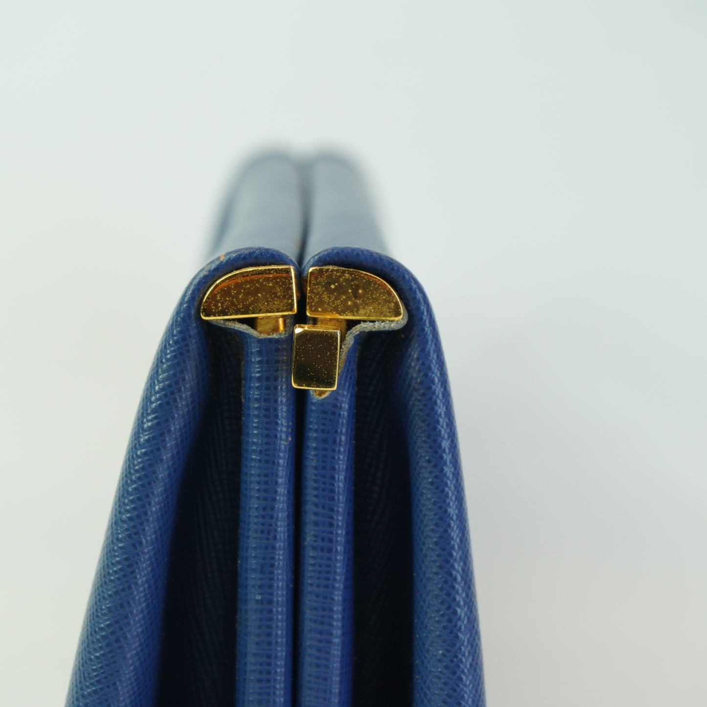 Prada Saffiano Lux East-west Frame Medium Clutch Blue GHW