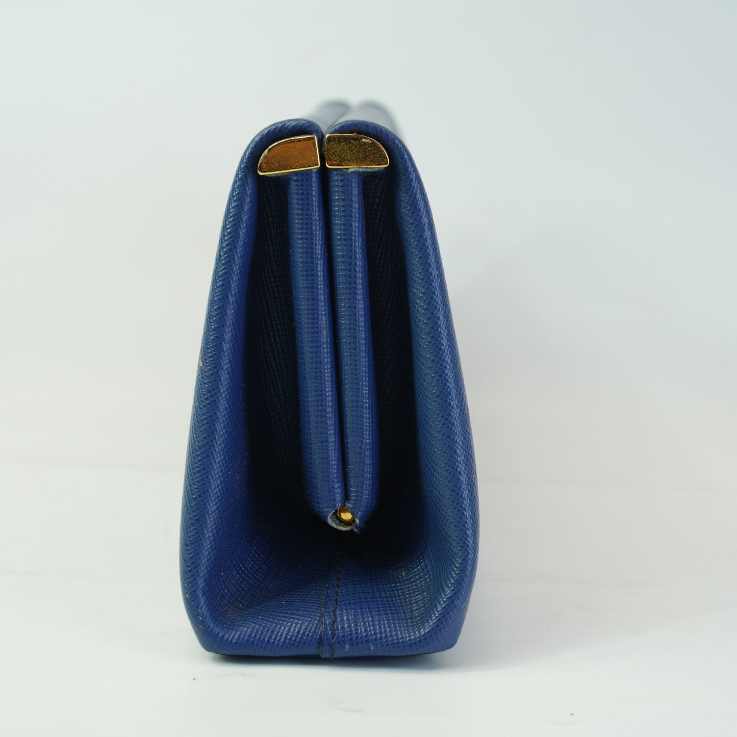 Prada Saffiano Lux East-west Frame Medium Clutch Blue GHW