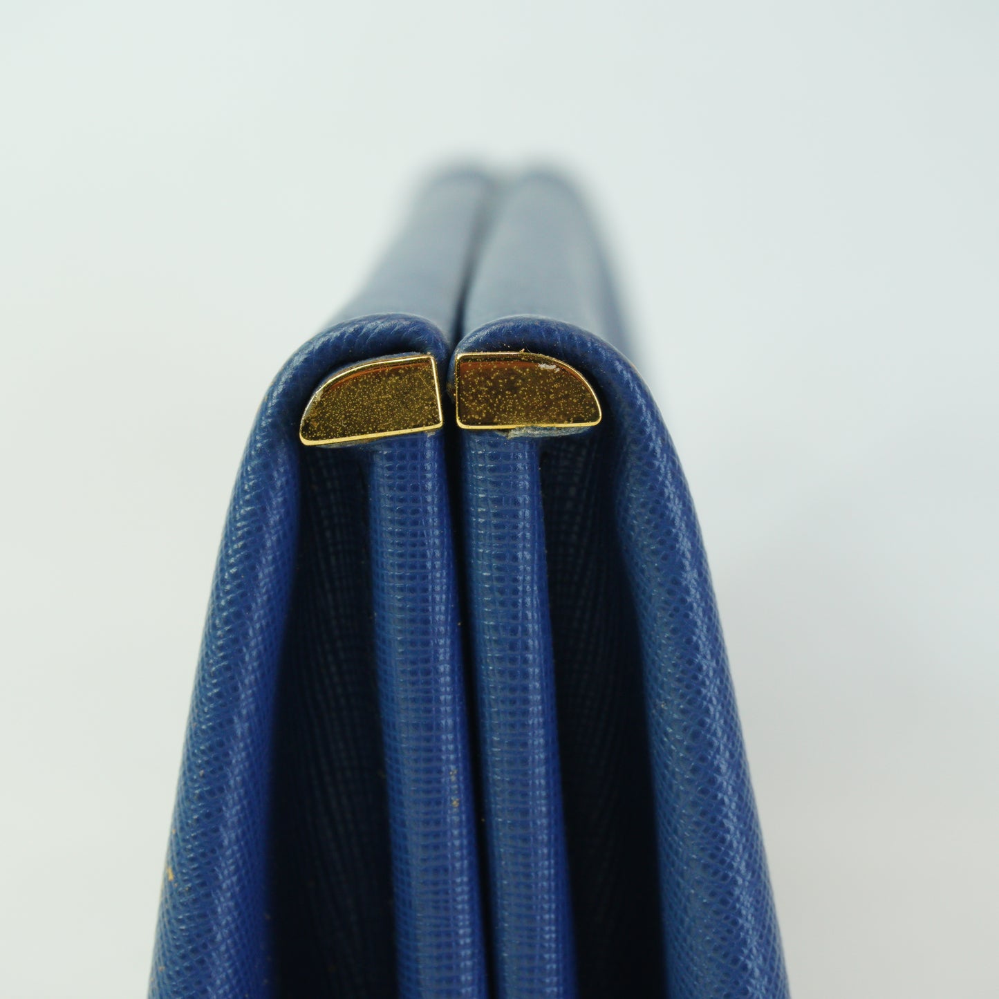 Prada Saffiano Lux East-west Frame Medium Clutch Blue GHW