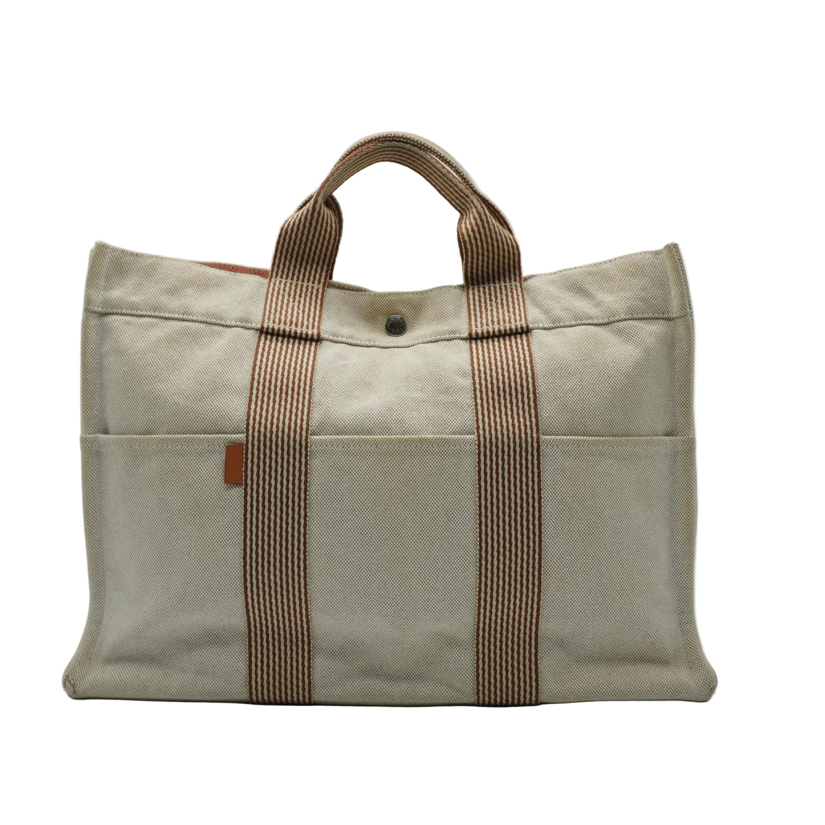 Hermes Herline Large Canvas Beige Tote Bag SHW