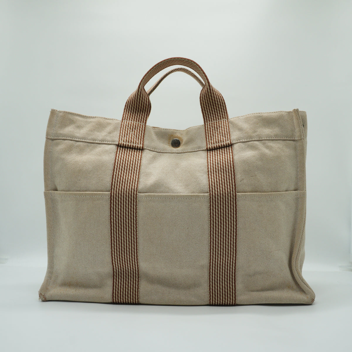 Hermes Herline Large Canvas Beige Tote Bag SHW