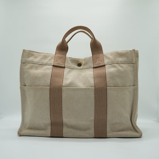 Hermes Herline Large Canvas Beige Tote Bag SHW