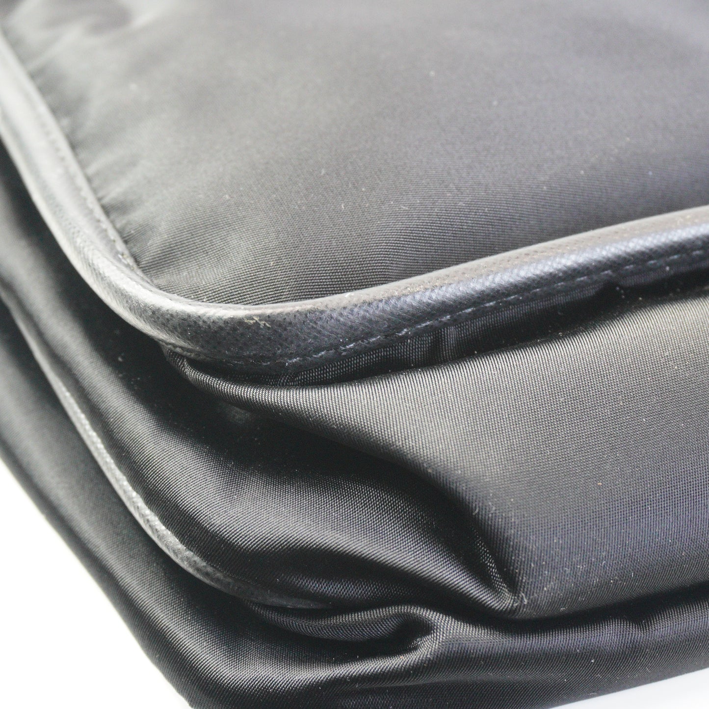 Prada Tessuto Nylon Saffiano Lether Messenger Black Bag Medium SHW