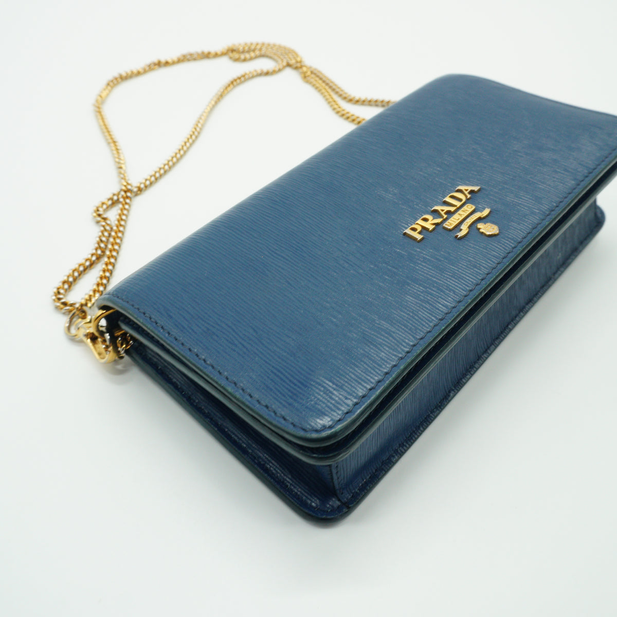 Prada Vitello Small Move Wallet Blue GHW