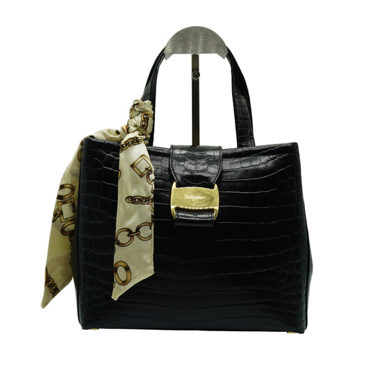 Salvatore Ferragamo	Croc-Embossed Leather Vara Bow Satchel Small GHW