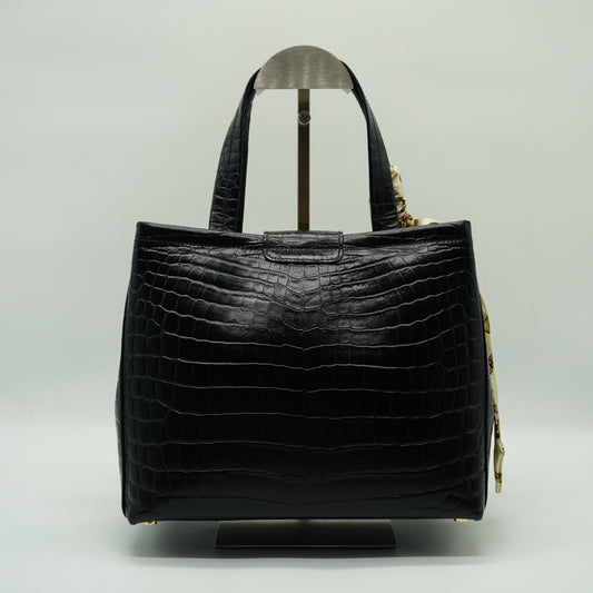 Salvatore Ferragamo	Croc-Embossed Leather Vara Bow Satchel Small GHW