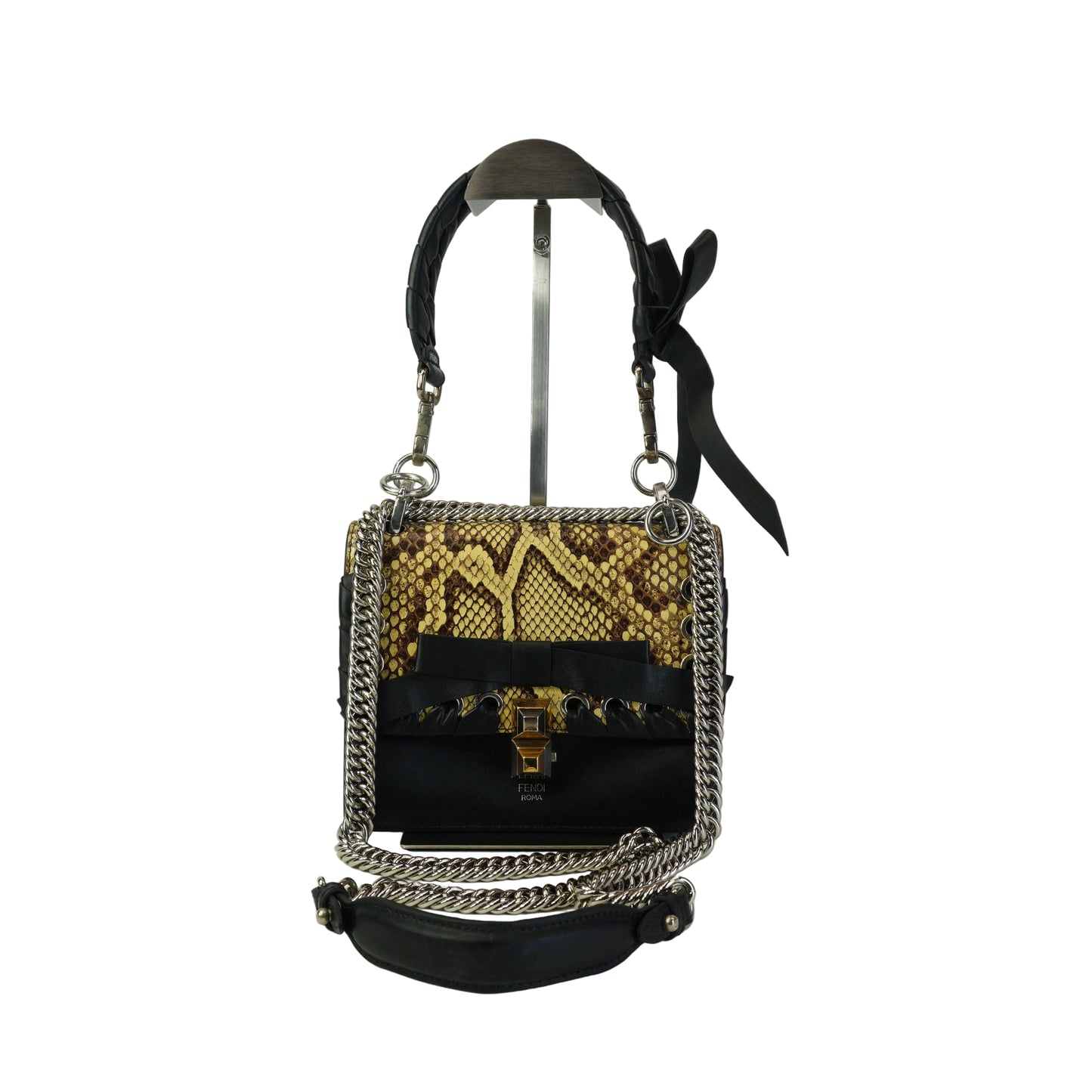 Fendi Kan I Black Python Leather Lace Mini SHW