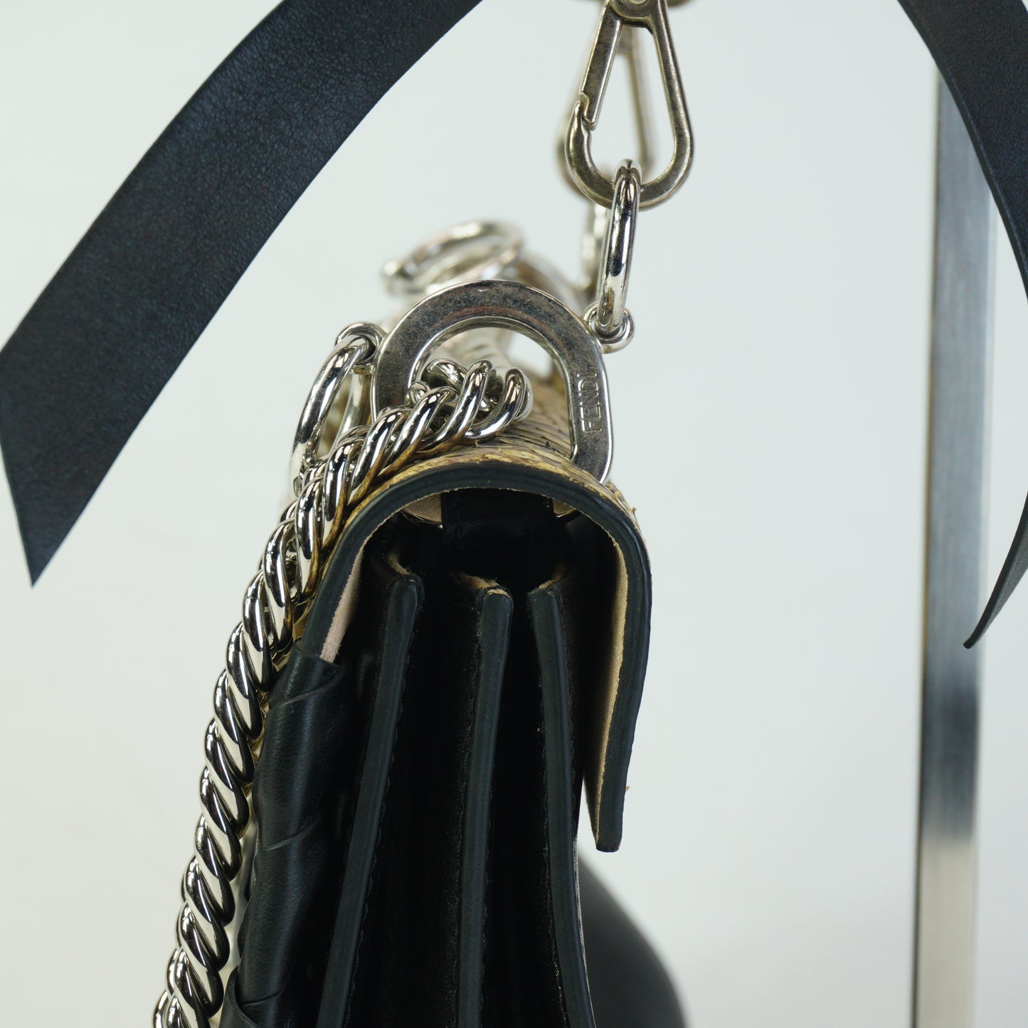 Fendi Kan I Black Python Leather Lace Mini SHW