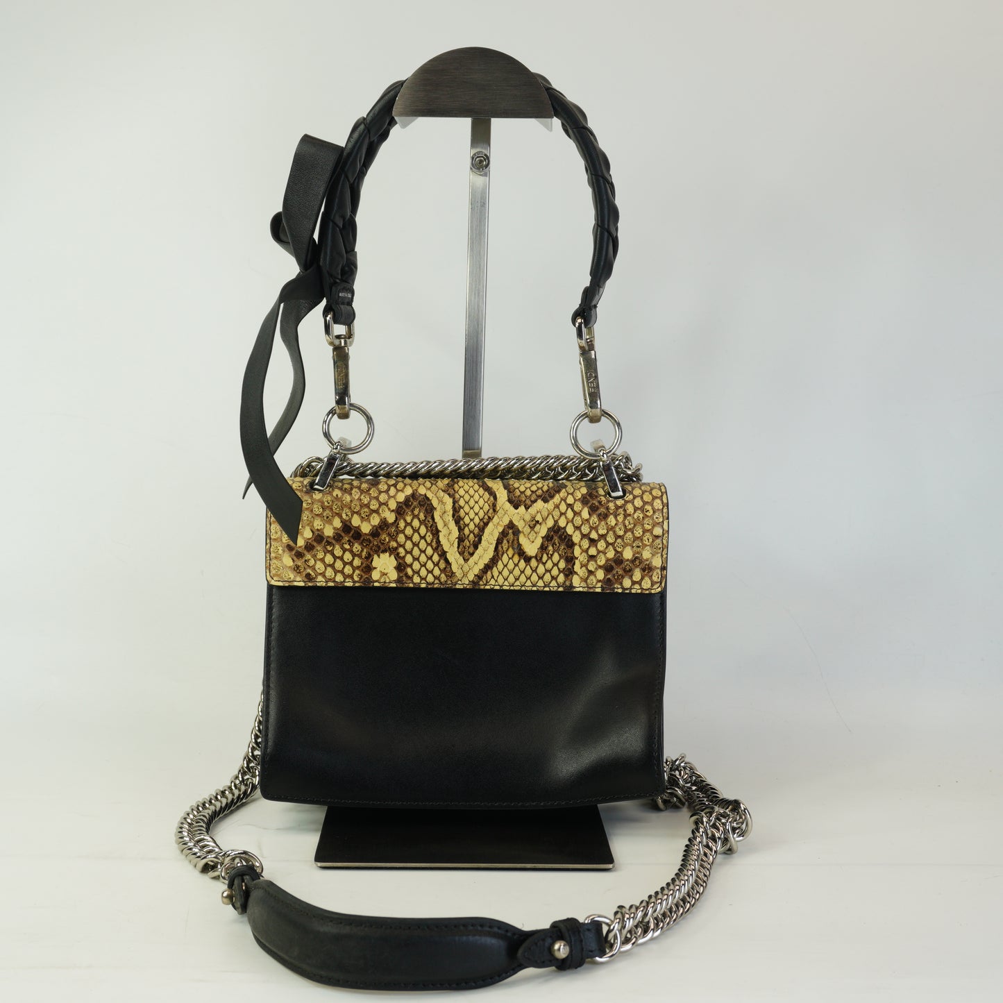 Fendi Kan I Black Python Leather Lace Mini SHW