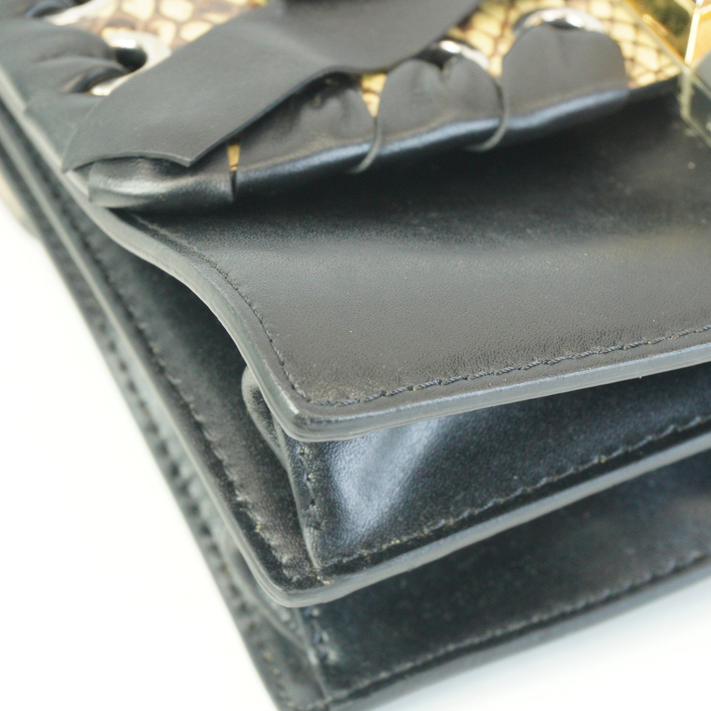 Fendi Kan I Black Python Leather Lace Mini SHW