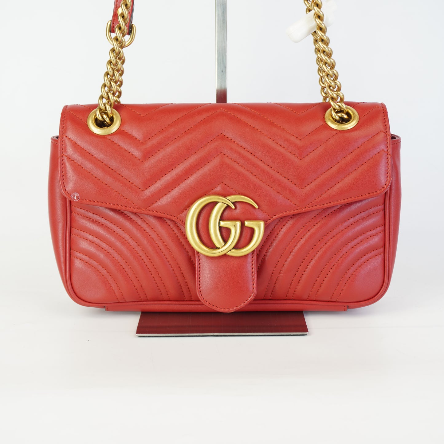 Gucci GG Marmont Matelasse Medium Red Shoulder Bag GHW