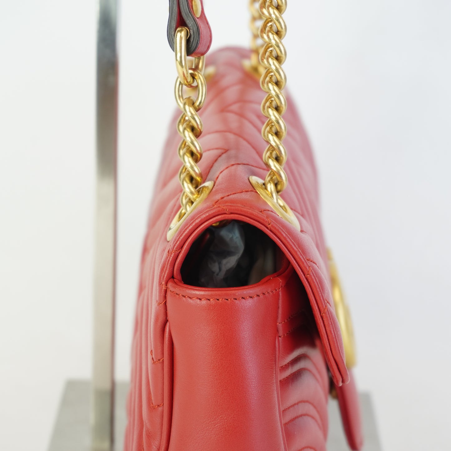 Gucci GG Marmont Matelasse Medium Red Shoulder Bag GHW