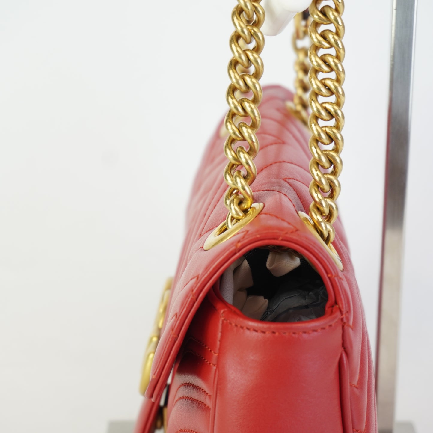 Gucci GG Marmont Matelasse Medium Red Shoulder Bag GHW