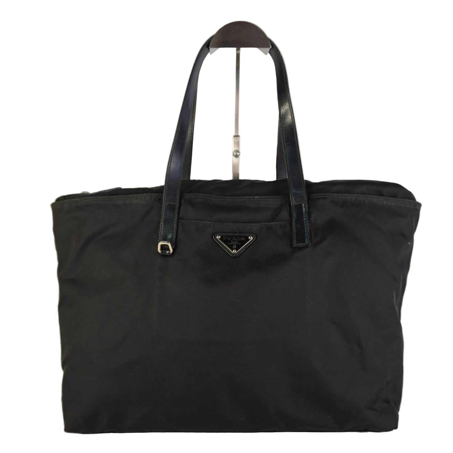 Prada Tessuto Triangle Logo Tote Bag Black