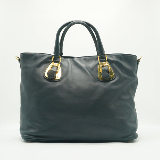 Prada Soft Calkskin two way large Navy Blue tote bag