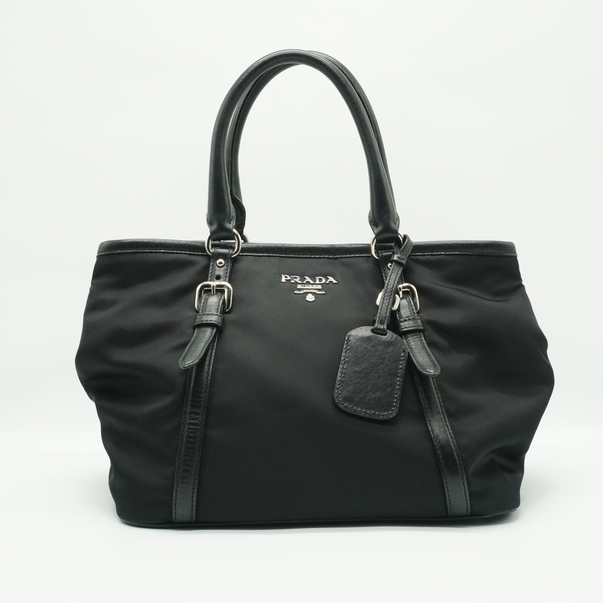 Prada Tessuto Nylon Satchel Bag Black Medium SHW