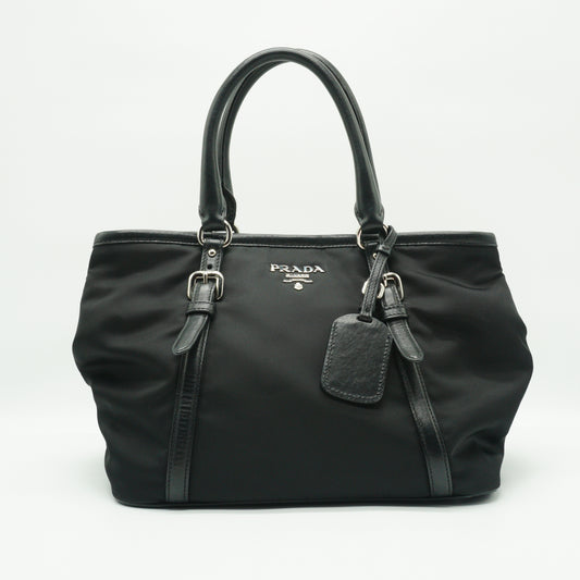 Prada Tessuto Nylon Satchel Bag Black Medium SHW