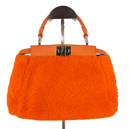 Fendi Orange Shearling Mini Peekaboo