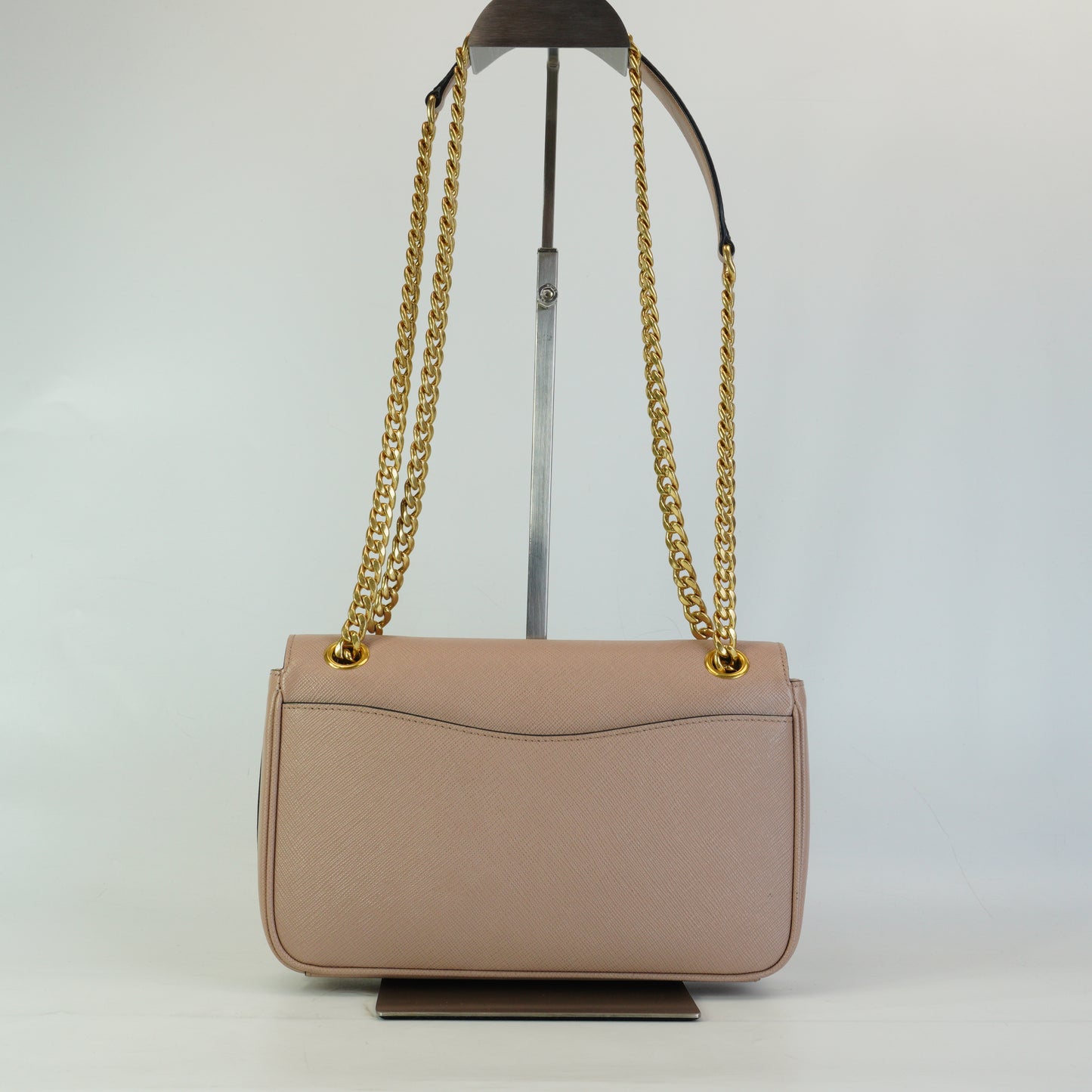 Prada	Pattina Saffiano Leather Flap Shoulder Bag Beige Small GHW