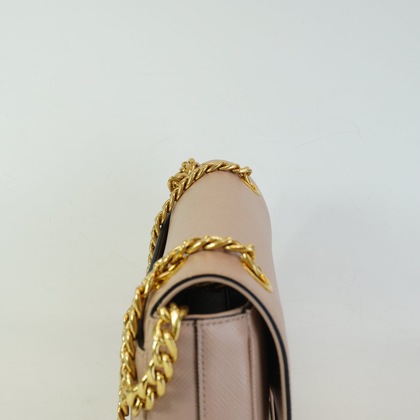 Prada	Pattina Saffiano Leather Flap Shoulder Bag Beige Small GHW