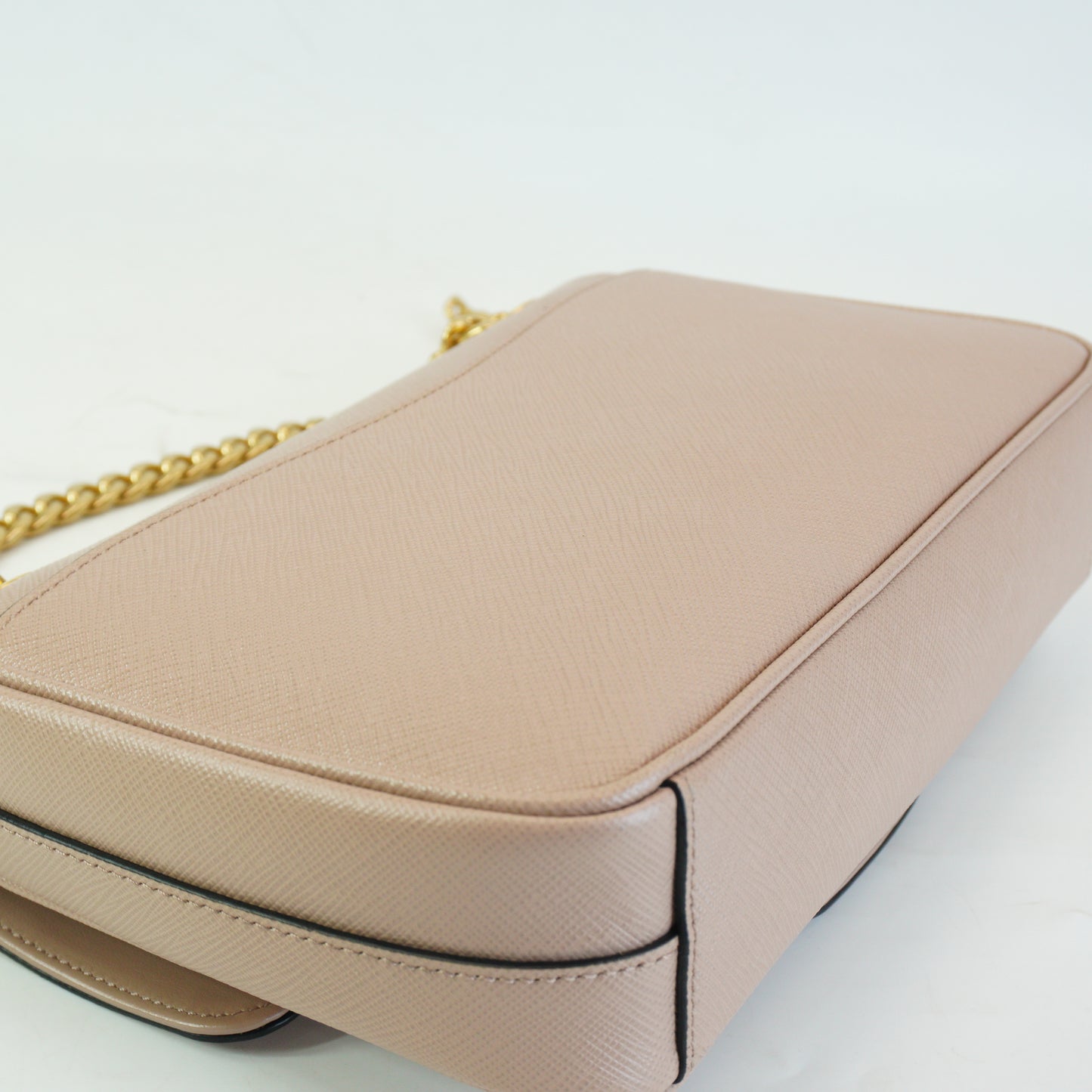 Prada	Pattina Saffiano Leather Flap Shoulder Bag Beige Small GHW