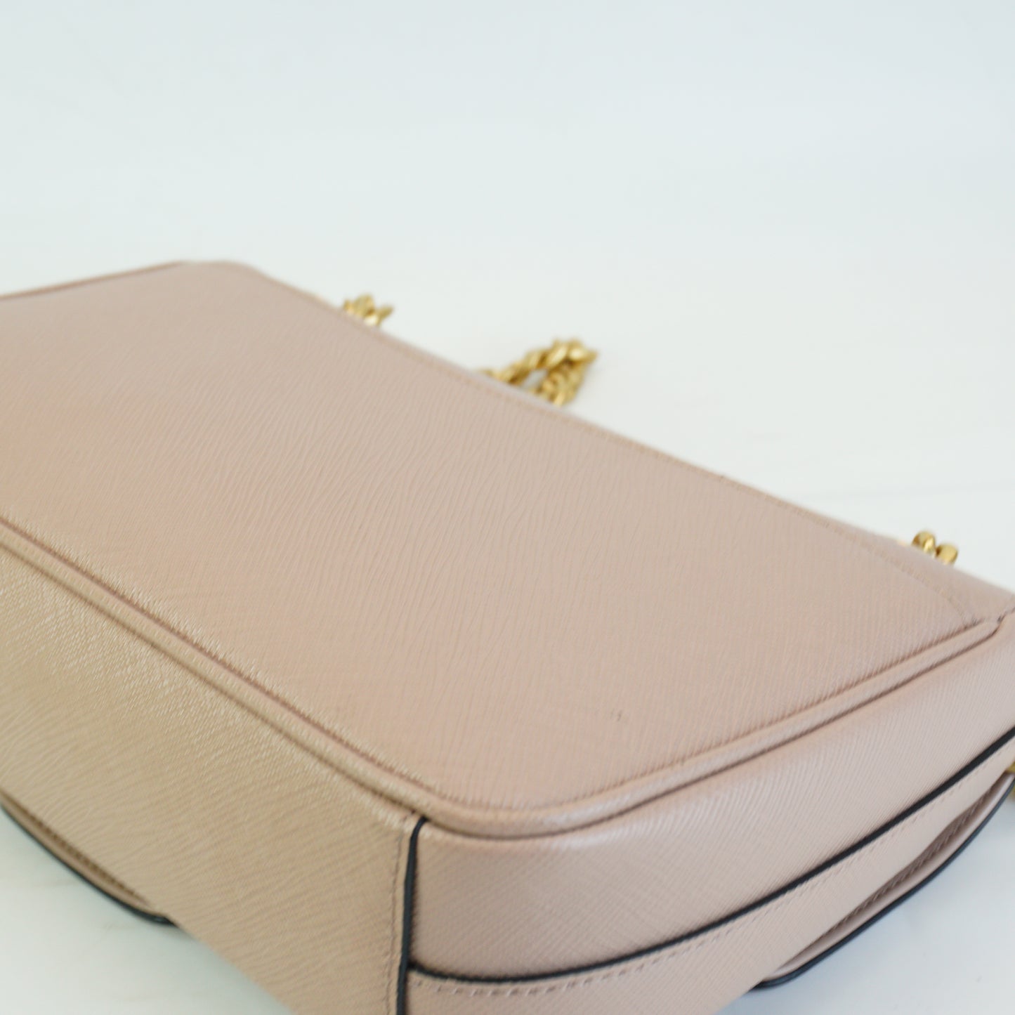 Prada	Pattina Saffiano Leather Flap Shoulder Bag Beige Small GHW