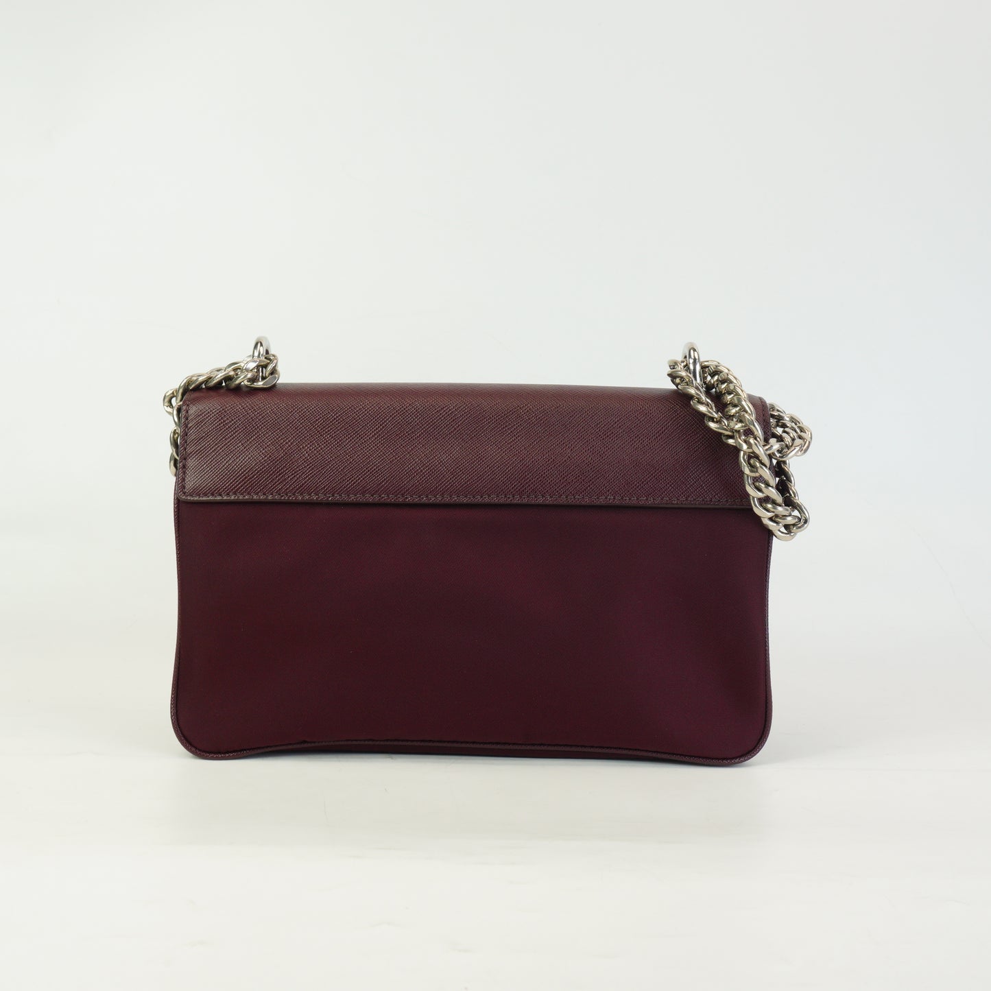 Prada	Tessuto Saffiano Chain Flap Crossbody Bag Burgundy Small SHW