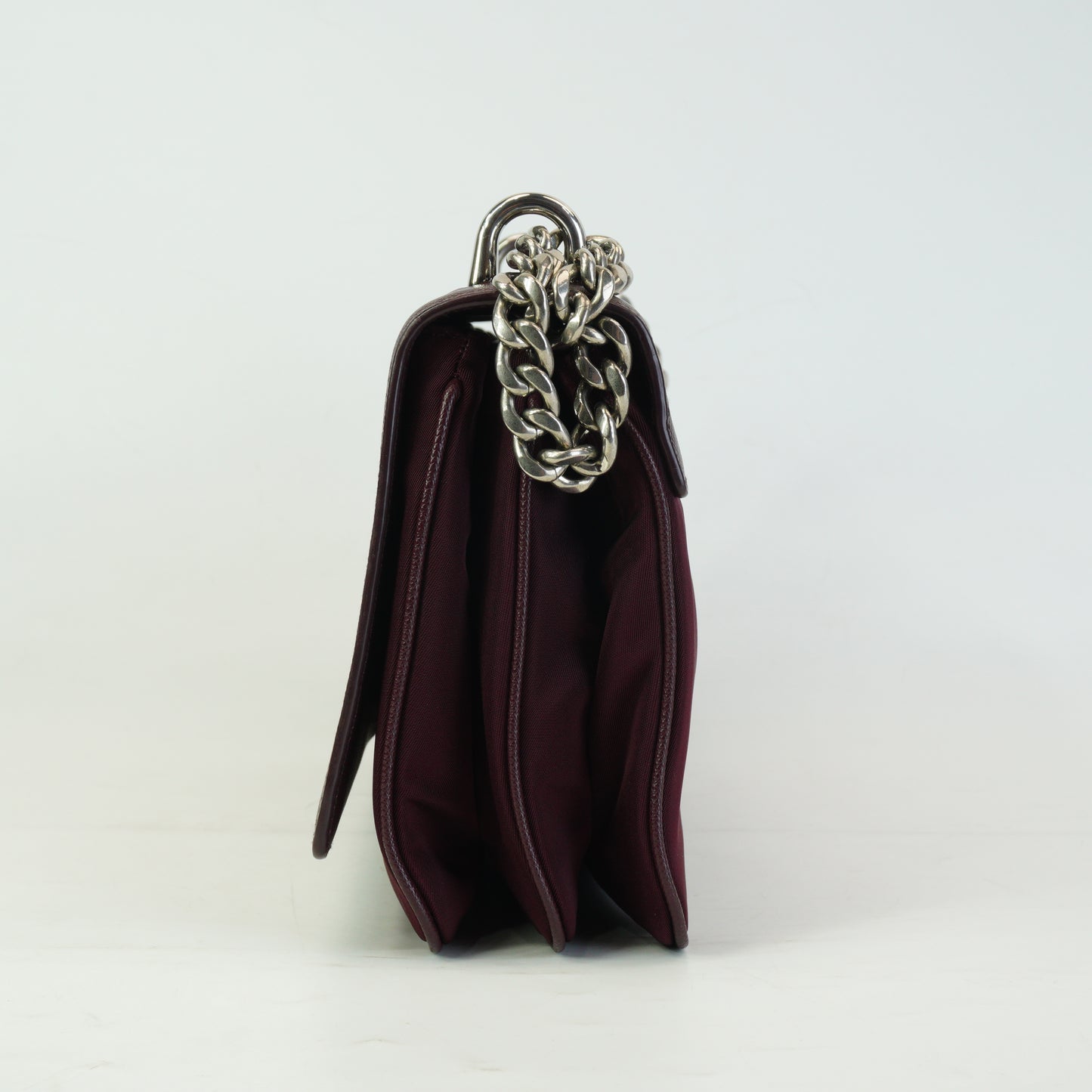 Prada	Tessuto Saffiano Chain Flap Crossbody Bag Burgundy Small SHW