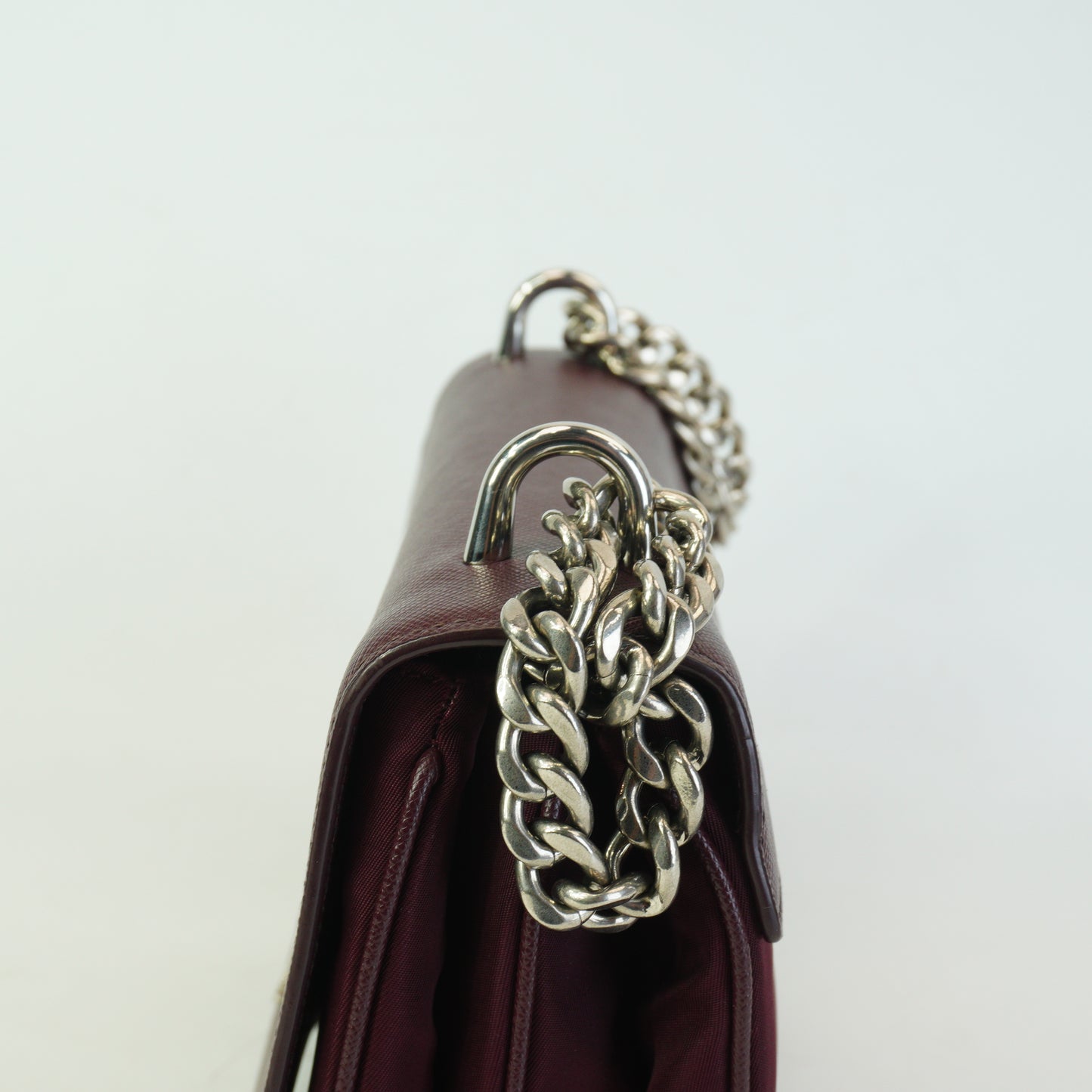 Prada	Tessuto Saffiano Chain Flap Crossbody Bag Burgundy Small SHW