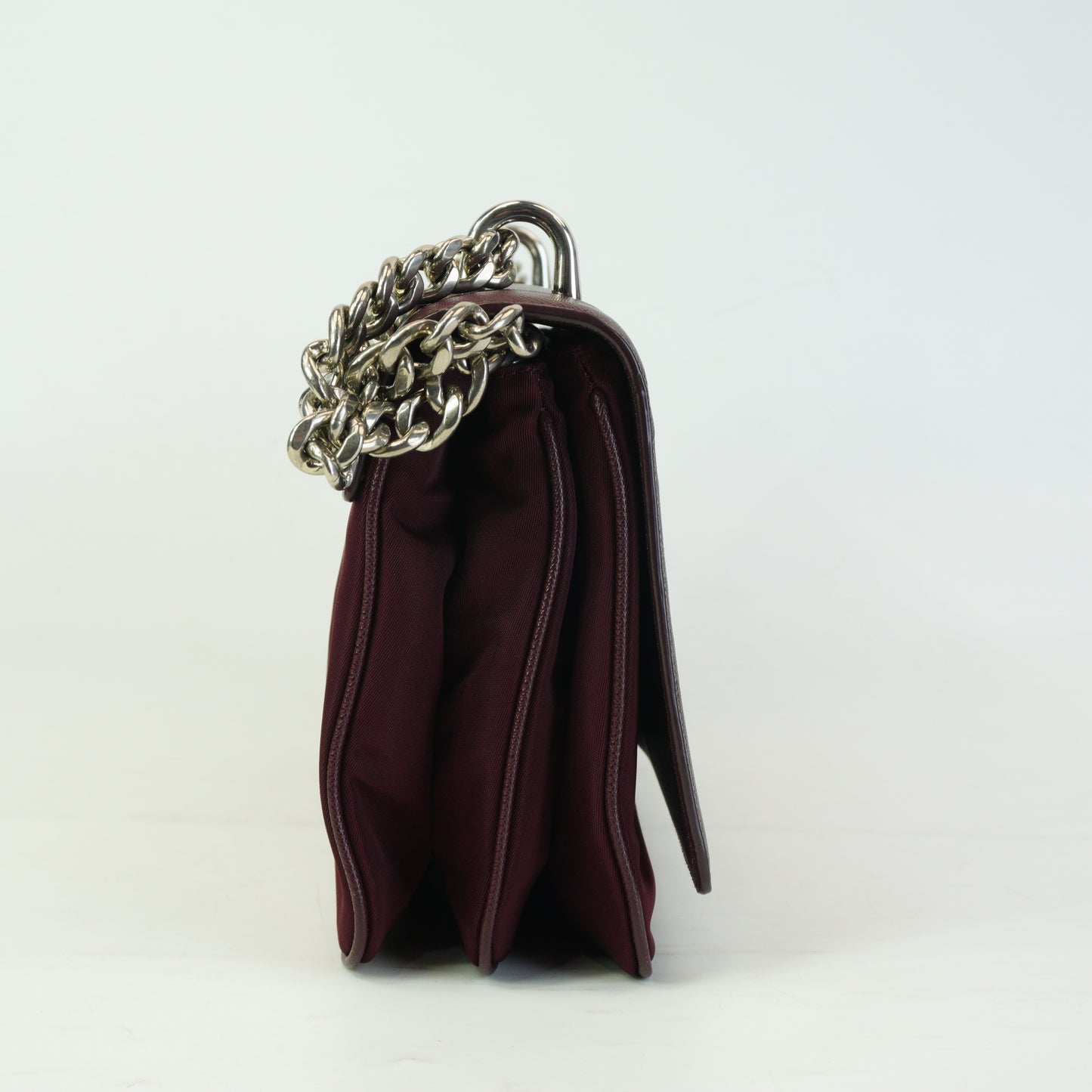 Prada	Tessuto Saffiano Chain Flap Crossbody Bag Burgundy Small SHW