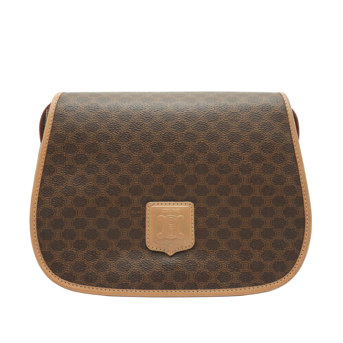 Celine Macadam Canvas Shoulder Bag Brown Small GHW