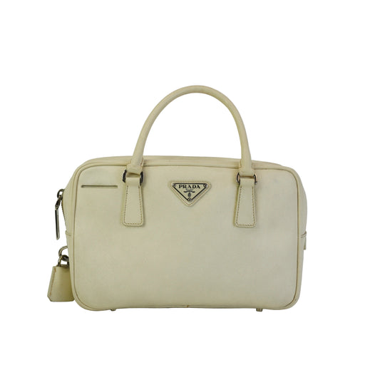 Prada	Saffiano Baulleto Top Handle White Small SHW